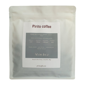 Piritu Coffee SL09 Inca – washed specialty coffee from Cusco, Peru, 200 g bag with dark berry, red wine, chocolate and dried fruit notes