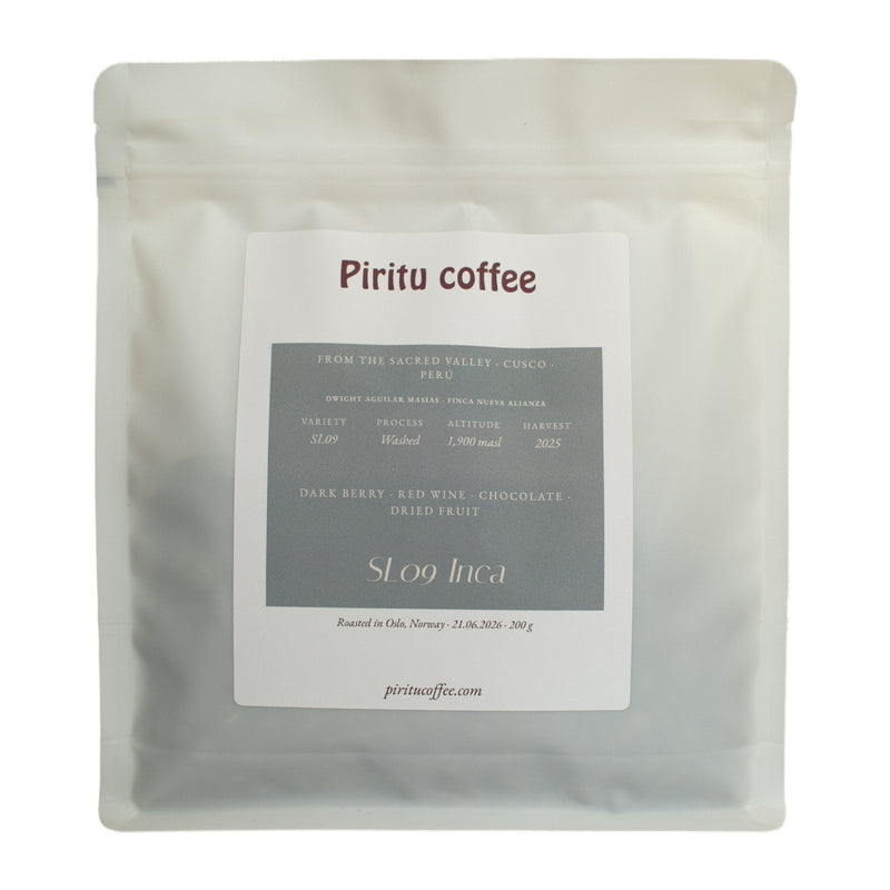 Piritu Coffee SL09 Inca – washed specialty coffee from Cusco, Peru, 200 g bag with dark berry, red wine, chocolate and dried fruit notes